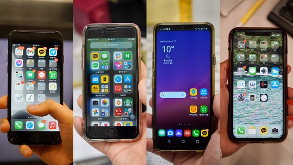 복음과상황 에디터 4인의 스마트폰 화면. 왼쪽부터 김다혜, 이범진, 옥명호, 정민호 ⓒ복음과상황 정민호