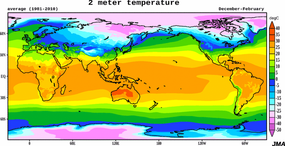 그림1. 12월~2월 평균기온 그래프. (출처 일본 기상청)