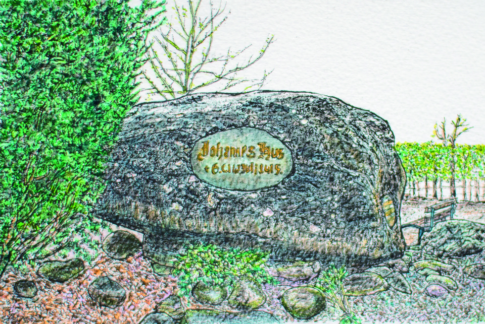 〔그림2〕 후스의 순교를 기억하기 위해 그가 화형당한 장소에 놓여있는 기념석, 일명 ‘후스의 돌’이다<br>