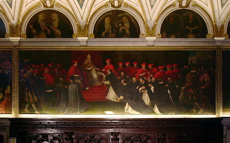 교황 호노리오 3세가 도미니크회를 승인하는 장면을 담은 이 그림은 산티 조반니 에 파올로 성당이 소장하고 있다. (사진: 위 키미디어 코먼스)