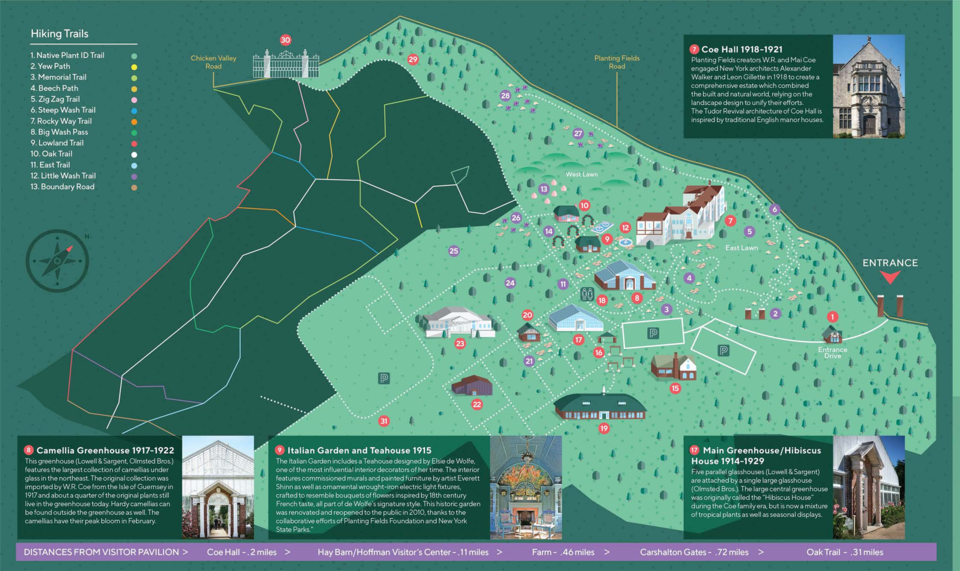 필자가 인턴으로 근무했던 플랜팅 필드 수목원(Planting Fields Arboretum)의 지도