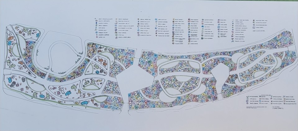 울산 태화강 국가정원에 조성된 후스·아우돌프 정원의 식재 도면. 아우돌프가 손으로 그린 도면들은 그 자체로 예술품이라 인정받고 있으며, 언제부터인가 그의 정원에는 도면이 함께 전시되기 시작했다.