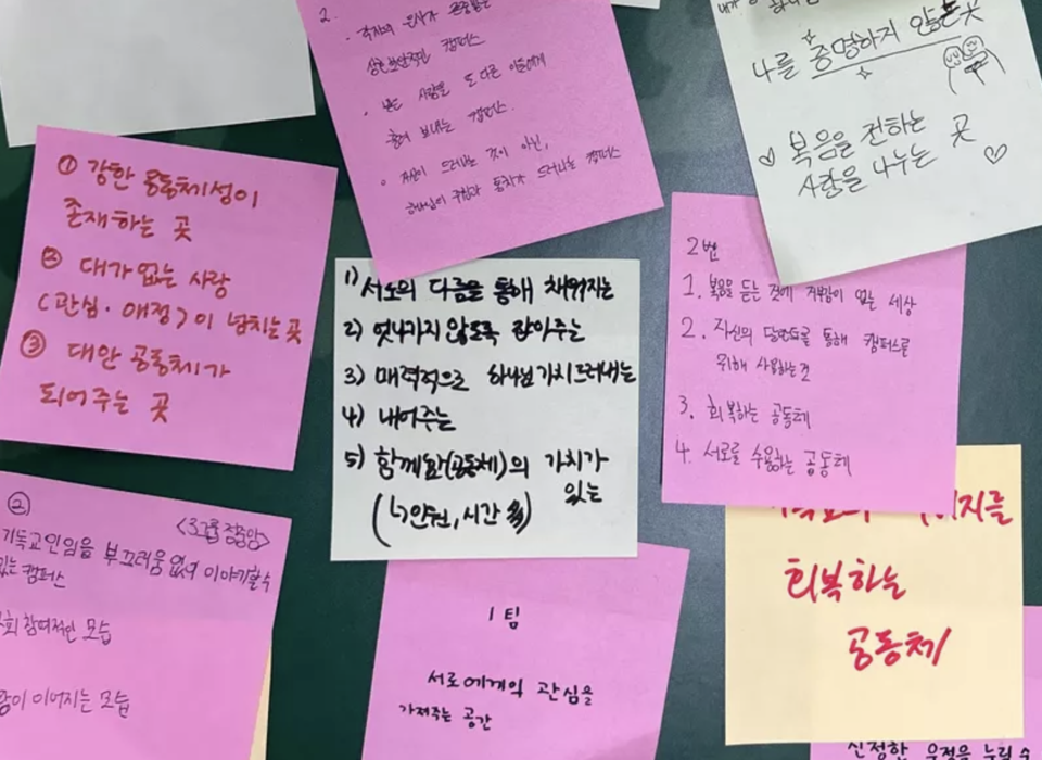 2023년 IVF 전국수련회에서 학생들이 캠퍼스 선교에 대해 함께 토의한 내용 일부. (사진: 필자 제공)