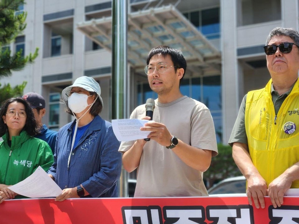 보문산 난개발 반대 고함기도회 오세준 목사 설교. (사진: 필자 제공)<br>